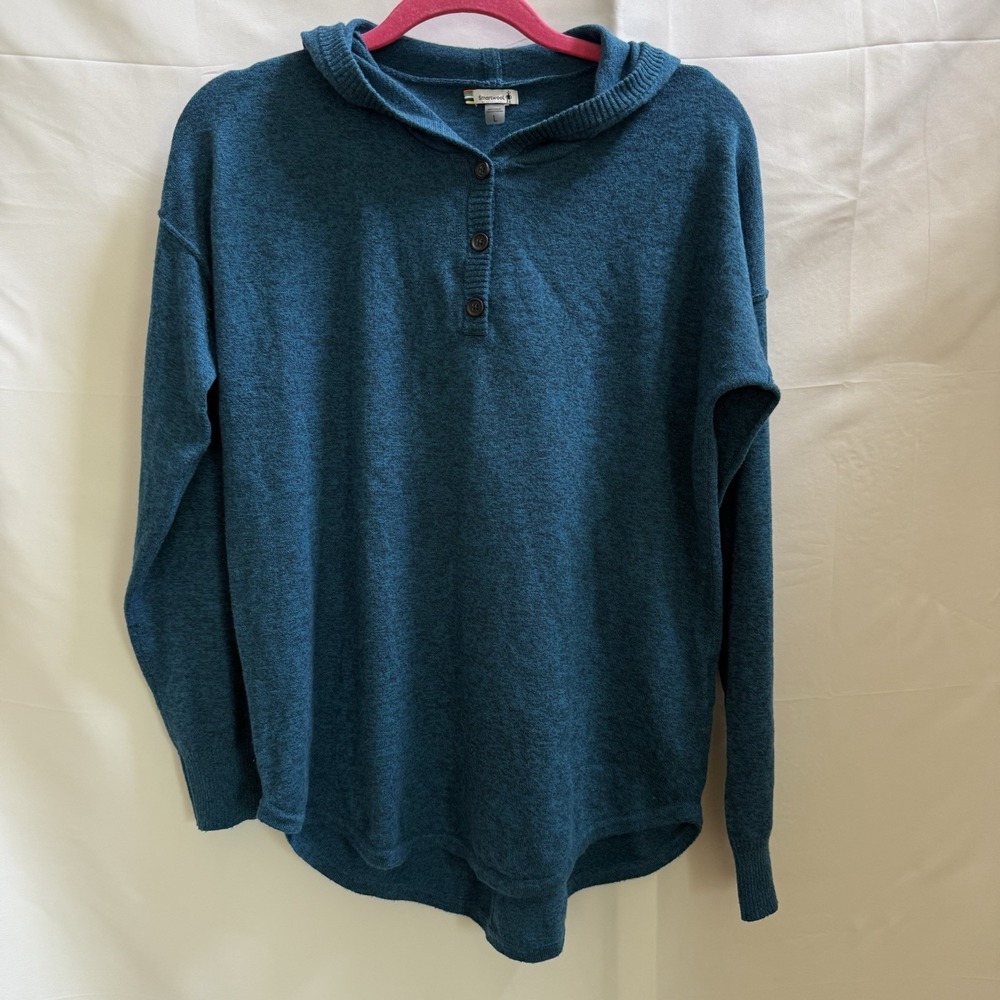 Wmns Smartwool Casual Teal Hooded Merino Wool Blend Lightweight Sweater Size L